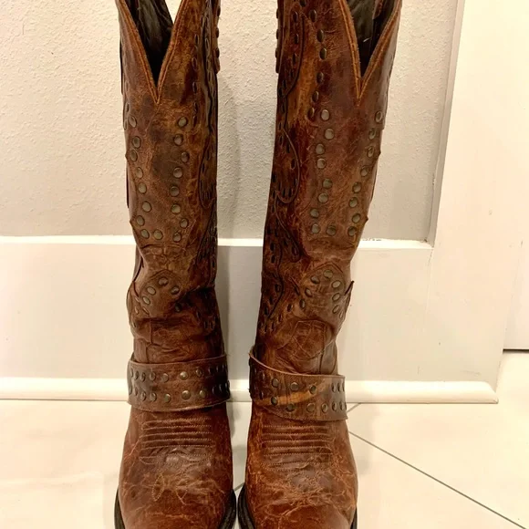 Studded Brown Heeled Boots - Picture 4 of 8